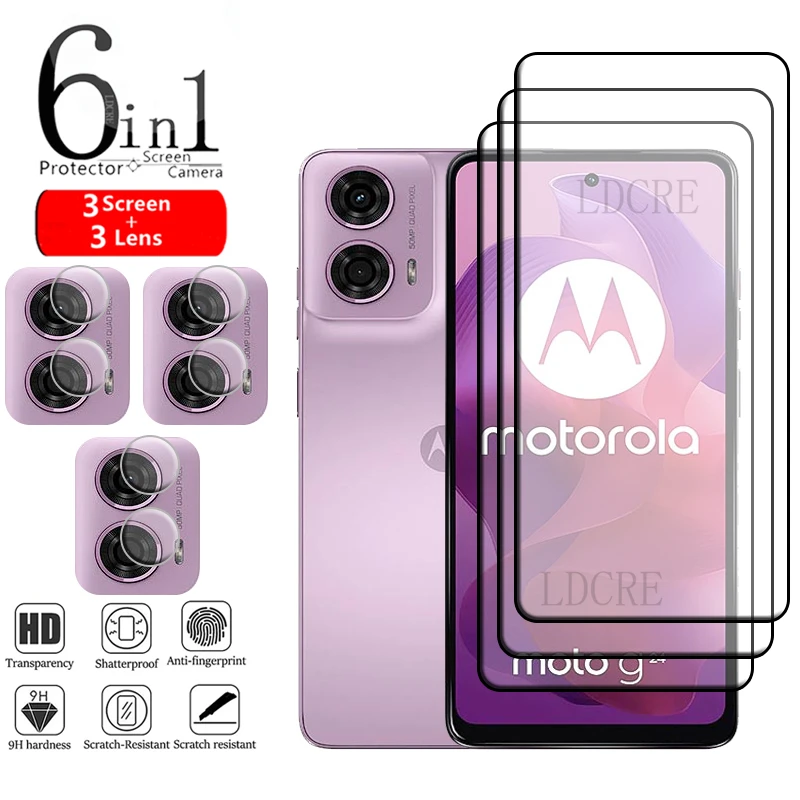 6-In-1 Per Motorola Moto G24 Glass Per Moto G24 G 24 Pellicola In Vetro Temperato Full Shoting 9H Proteggi Schermo Per Moto G24 Lens Glass