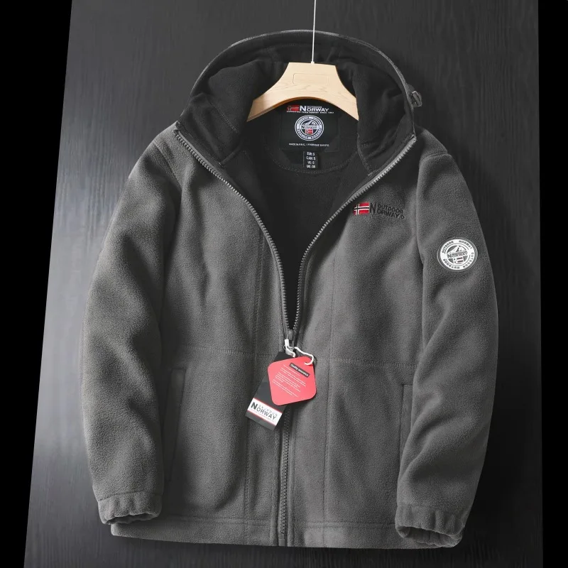 Winter Fleece Jacket Men Casual Thickened Wool Jacket Warm Fashion Hooded Coat Outdoor Ski Suit