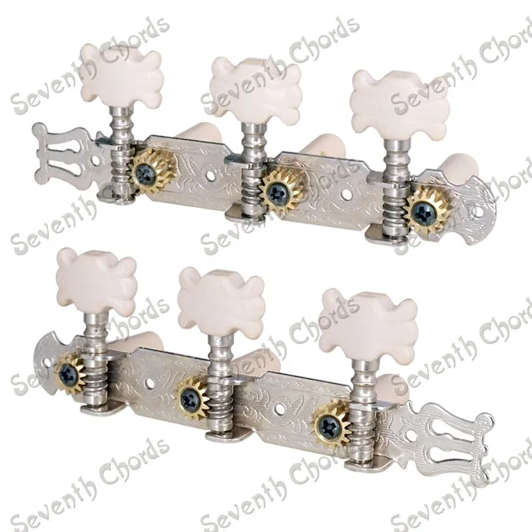 A Set Of 2 Pcs Silver Classical Guitar Tuning Pegs Keys Tuners  Machine Heads  With White Flower Shape Button