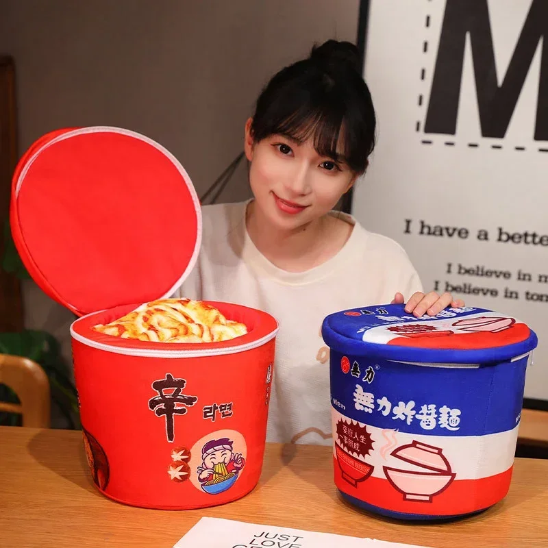 21x21x26cm Cup Noodle Plush Pillow Instant Noodle Bucket with Flannel Blanket 2-in-1 Car Nap Pillow Traveling Present Home Decor 2