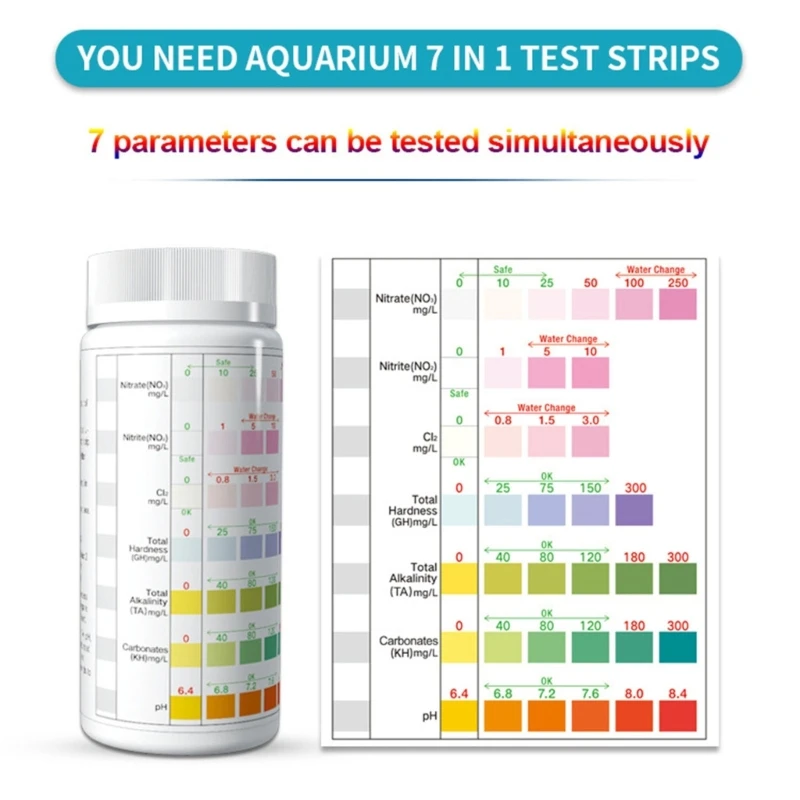 new 100Pcs Water Test Strips 7-in-1 Aquarium Water Quality Test Strips for Checking Purity for Pool, Well & Tap