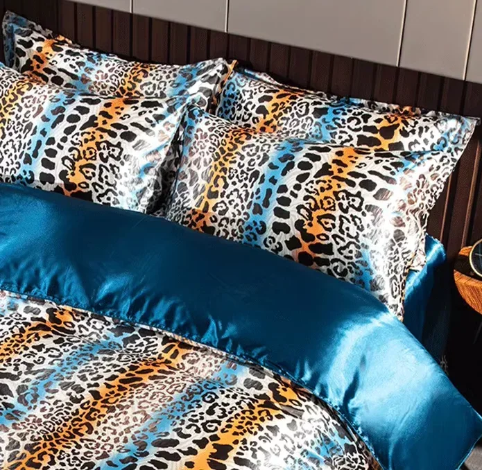 2024 블루 레오파드 패턴 워싱 실크 이불 커버, 싱글 피스 에드레돈, 신제품 