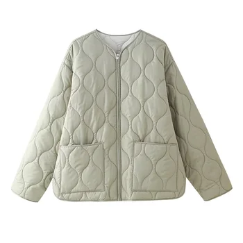 PB&ZA2024 Autumn New Women's Clothing Style Round Neck Loose Lightweight Pocket Decoration Cotton Jacket Quilted Coat 1