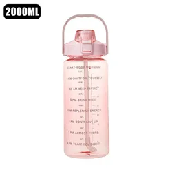 Hydration Time-Marked Leak-Proof Water Bottle with Stickers - 2L - 2.0L (Pink)