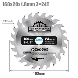 CMCP 160mm TCT Carbide Circular Saw Blade for Woodworking - Versatile Wood Cutting Disc with Multi - Tooth Options (160x1.8x20x24T)