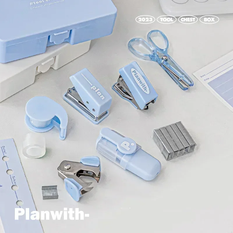 Mini Puncher Stapler Staple Hole Tape Machine Set Ins Multifunction Scrapbook Tool Box Back To School Student Supplies