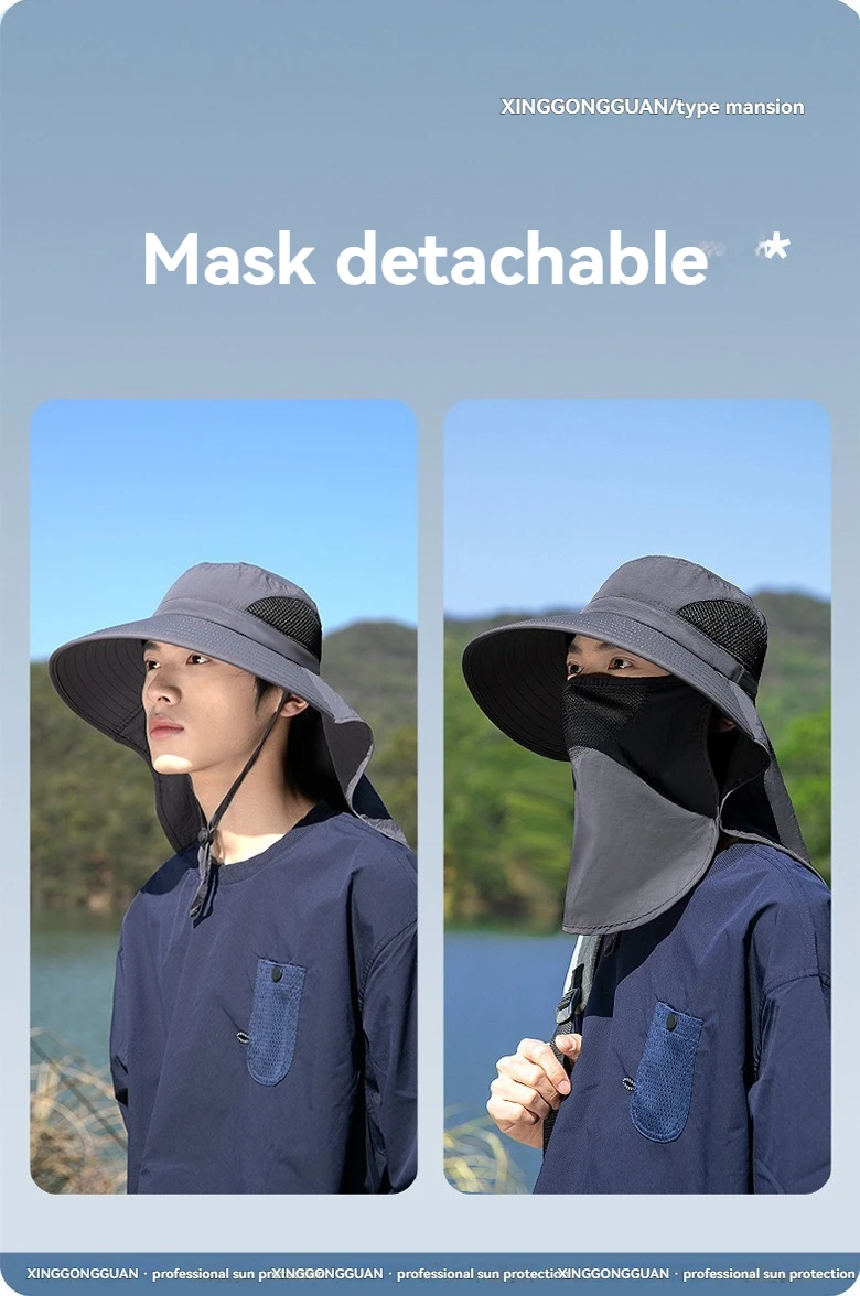 Description Picture 5 of itemOutdoor Travel Sun Hats Fishing Sun Protection Hats Wide-brimmed Sun Hats Fisherman Hats Men's Summer Uv Protection