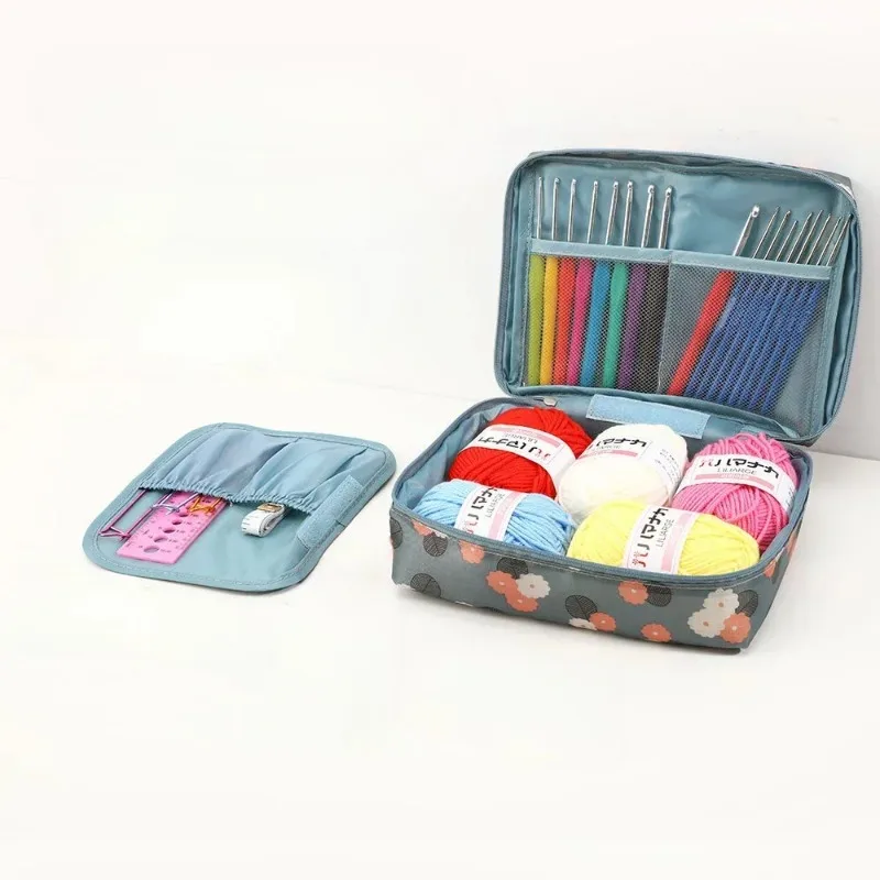 Knitting tool organizer Portable Needlework Storage Bag Mesh Divider Pouch Yarn Knitting Tools Organizer Cases Storage DIY Apparel Travel Wash Bag