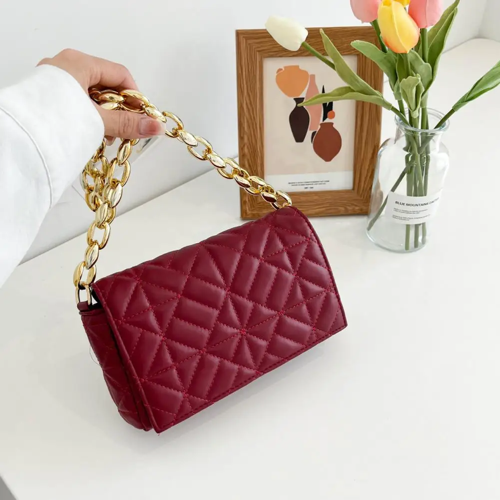 Women Underarm Bags Zipper Closure Handheld Golden Thick Chain Candy Color Fashion Ladies Shoulder Bag for Party Wedding Banquet