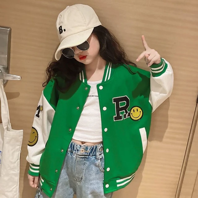 Korean Bear Green Varsity Jacket Embroidery College Jacket 