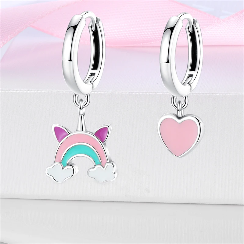Orecchini A Cerchio In Argento Sterling 925 Con Ciondolo Unicorno Arcobaleno – 13x13 Mm, Leggeri E Ipoallergenici, Regalo Ideale Per San Valentino