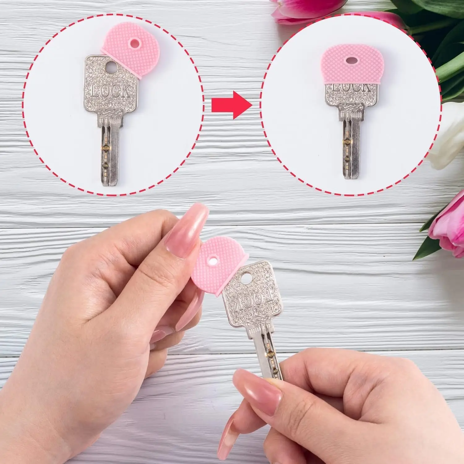 Colored Key Caps PVC Soft Key Cover Elastic Identification Protector Organizer Hollow Silencer Topper Accessories 2/5Pcs