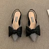 Women's Pumps Fashion Pointed Toe Bowknot Slingbacks Pumps Plaid Polka Dots Heels Slip-on Small Heel Sandals Casual Thin Shoes 4