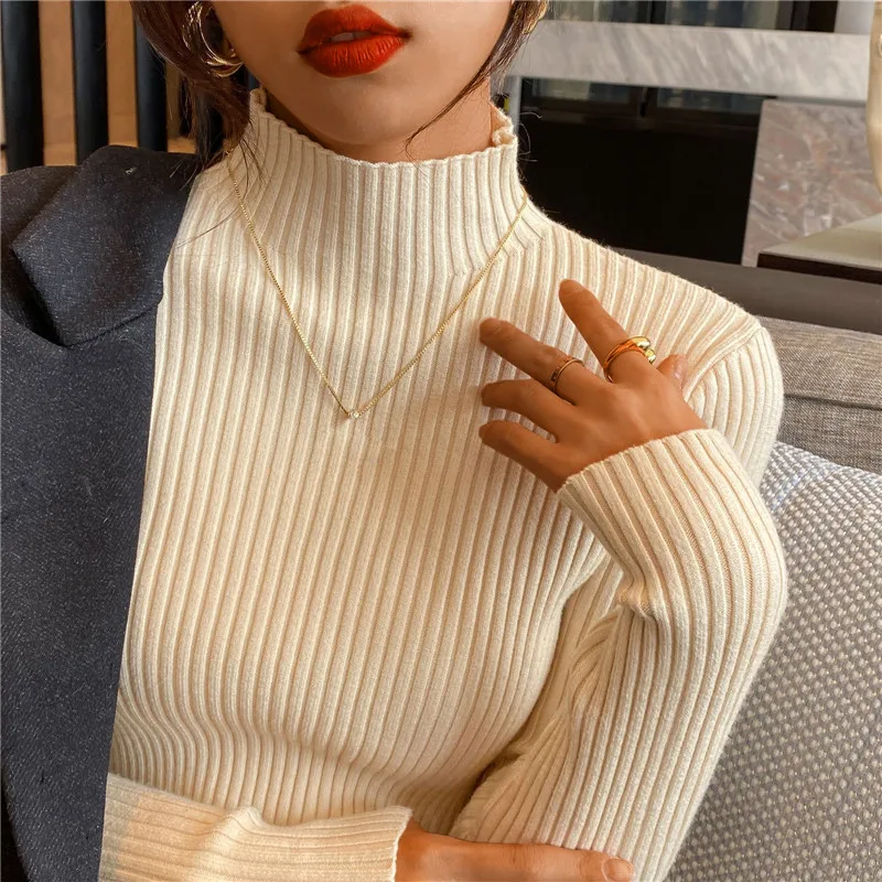 

Women Turtleneck Sweater Korean Fashion Autumn Winter Long Sleeve Undershirt Female Elegant Basic Knitted Jumper Tops