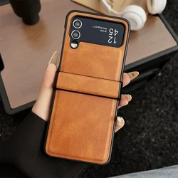 Luxury Calfskin PU Leather Foldable Phone Case with Lens Protection and Matte Shockproof Design for Galaxy Z Flip5 (Orange)