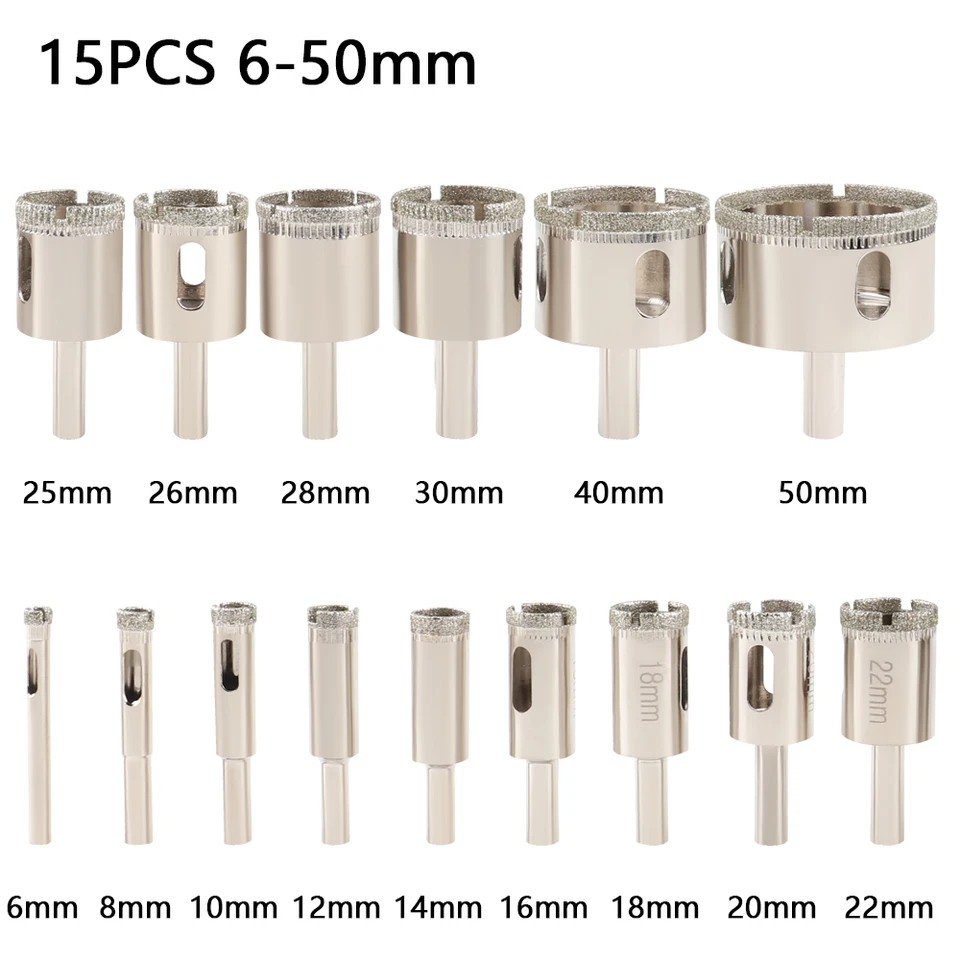 15-Piece 6mm Diamond Drill Bits Hole Saw Set For Marble, Glass, Ceramic & Tile