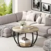 Round Coffee Table with Storage, 27.6 inch Small Living Room Tables with Adjustable Feet, 2-Tier Farmhouse Center Table 3