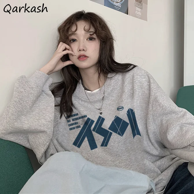 

Женские толстовки с круглым вырезом без шапки Свободные мешковатые в эстетике плотные универсальные осенне-зимние модные повседневные студенческие толстовки с шикарным принтом