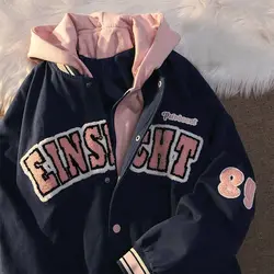 2021 Trendy Fashion Letter Printing Embroidered Baseball Uniform Female Couple retro Harajuku Loose American Street Jacket Women
