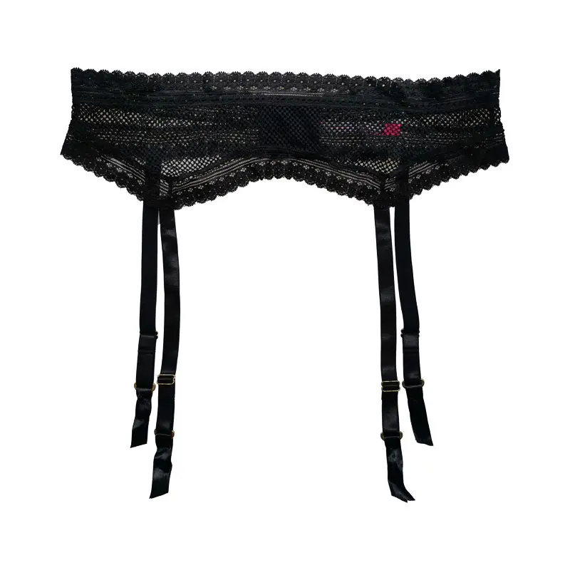 Black Women's Mesh Lace Metal Clips Sexy Garter Belt for Stockings