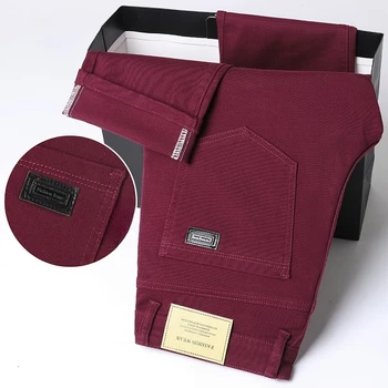 Wine Red Jeans Men Fashion Casual Classic Style Business Straight Slim Fit Trousers Male Advanced Pants 6 Colors Plus Size 28-44 1