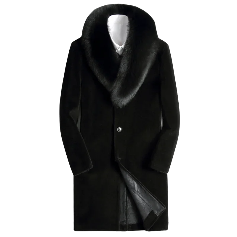 Removable Fur Collar Ankle length Wool Top Coat/Overcoat Camel | Winter men's Topcoat Sale