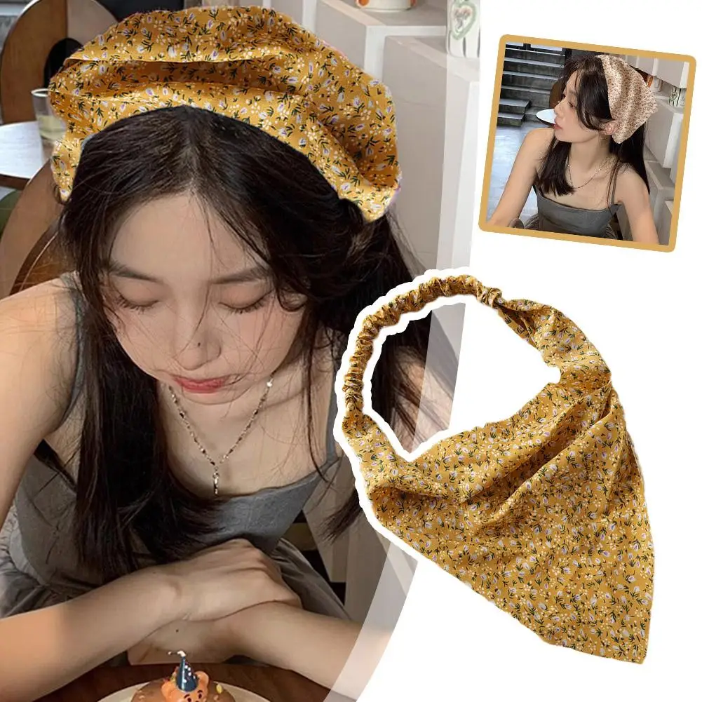 

Cute Thin Women Cloth Floral Print Elastic headband accessories hair headband Turban Triangle Hair Floral B3I1