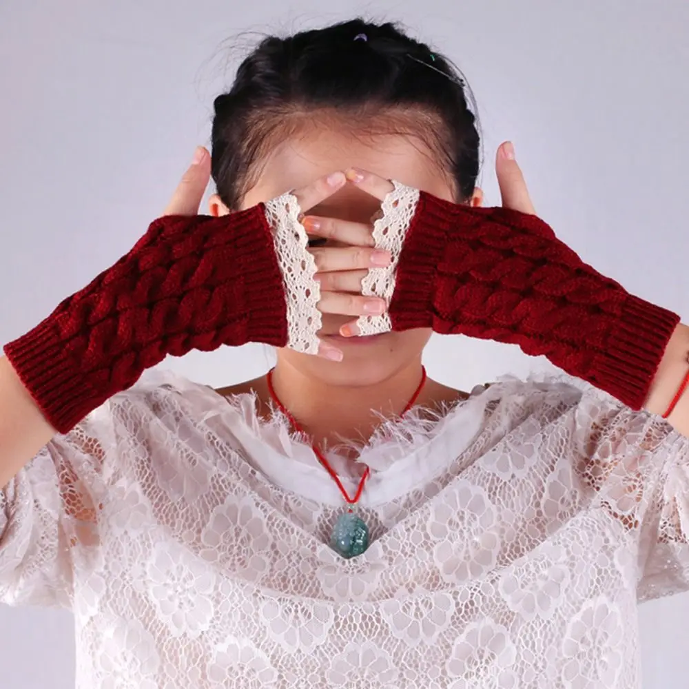 

Lace Winter Gloves Fashion Touch Screen Twists Gloves Knitted Gloves Cycling Gloves Korean Style Half Finger Gloves Cycling