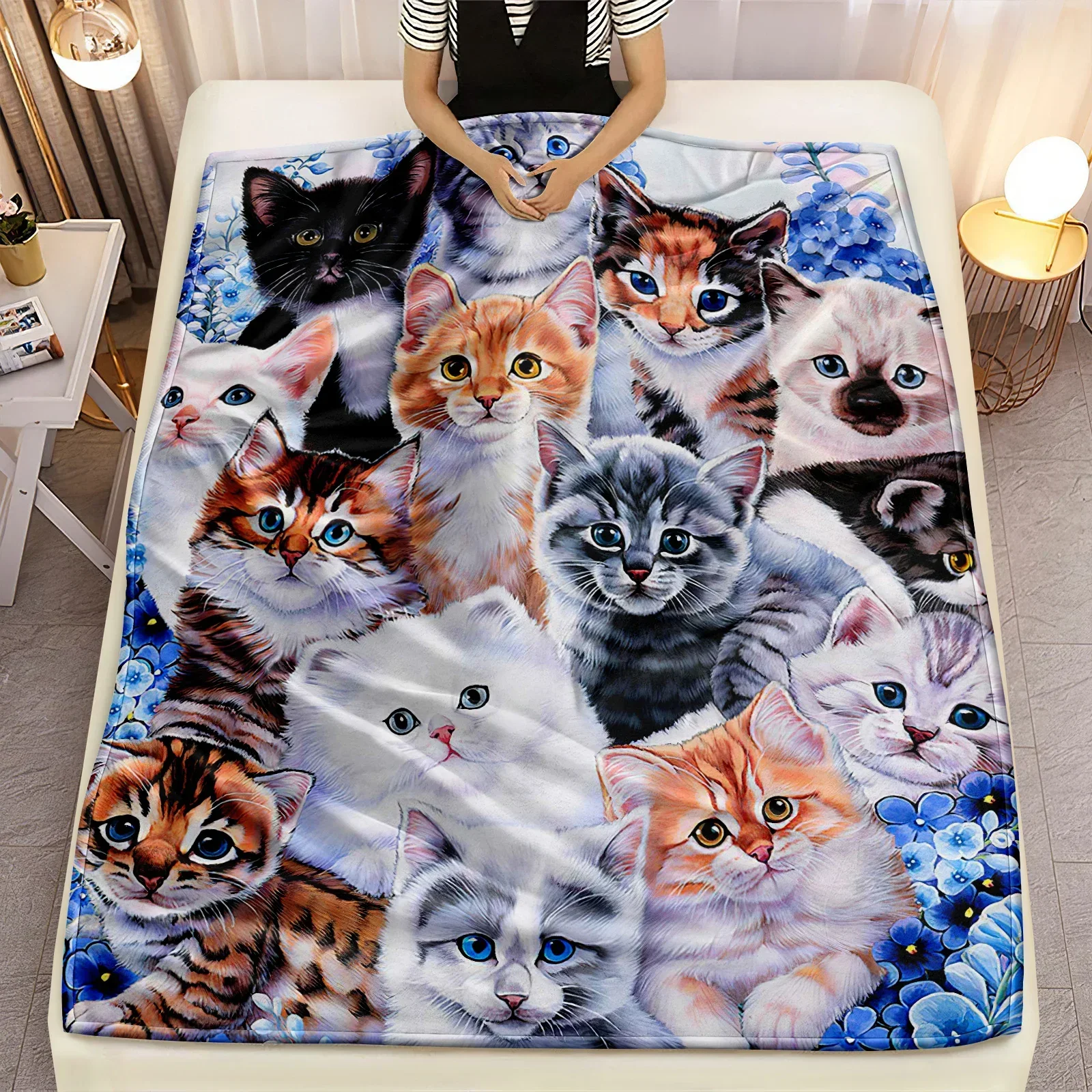 Cute Cat Microfiber Blanket Super Soft Throw Blankets For Bed Bedspread Sofa Decorative Camping Picnic Winter Warm Blanket 5