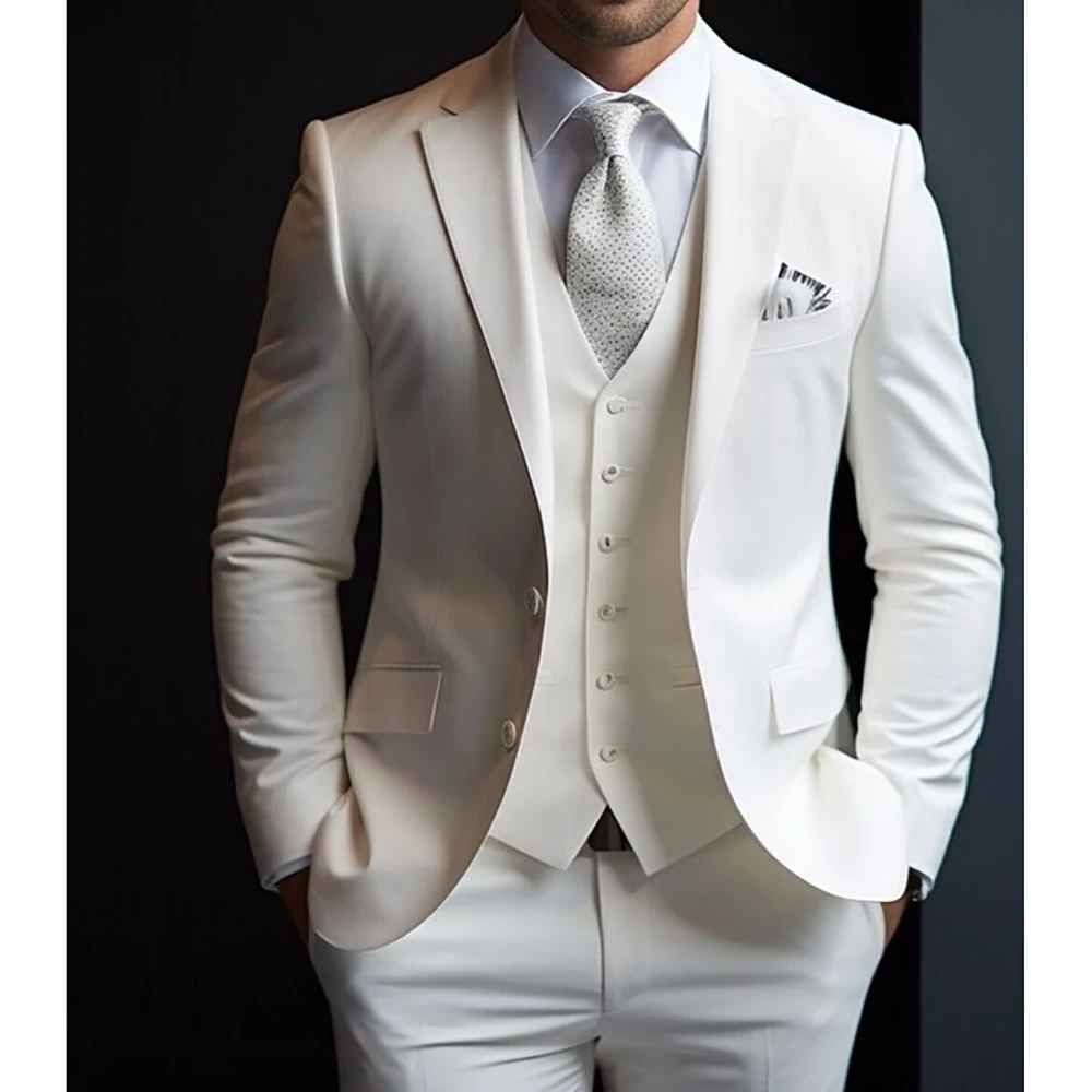 

Elegant Men's Suits Single Breasted Notch Lapel Slim Fit Elegant Groom Terno Formal Outfits 3 Piece Jacket Pants Vest Costume