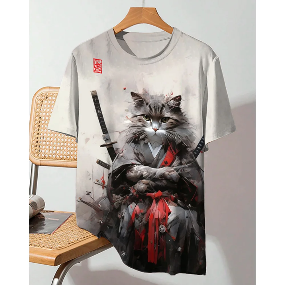 Camiseta de hombre con diseño de gato de anime, camiseta de manga corta con estampado 3D de dibujos animados, ropa de hombre, camiseta para hombre, camisetas casuales de uso diario vintage