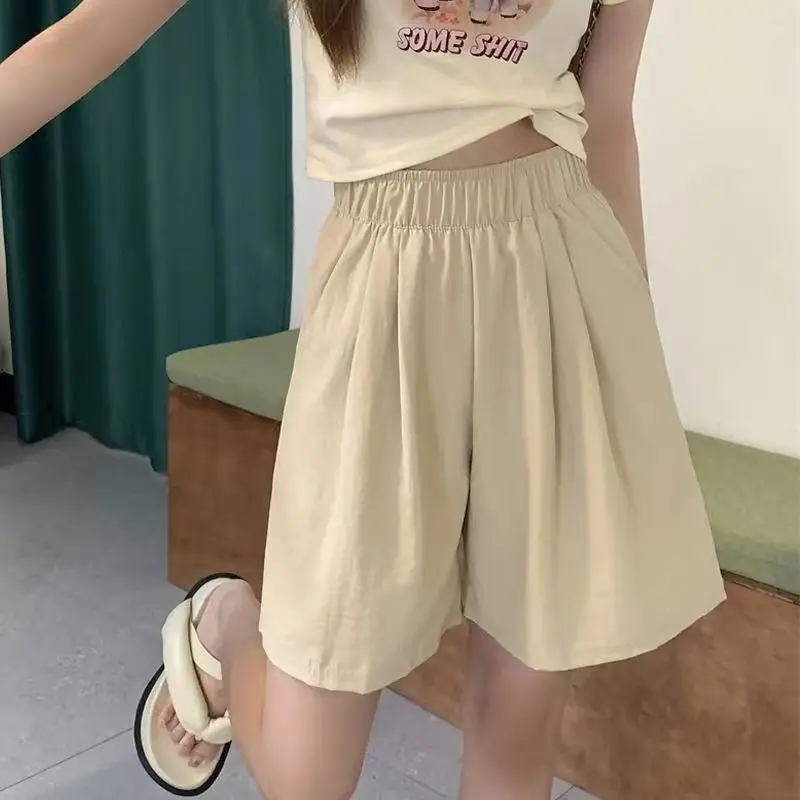 Women Solid Shorts With Pockets 2024 Elastic Waist Loose Style Summer Shorts for Female Girls Beach Holidays Bottom Shorts