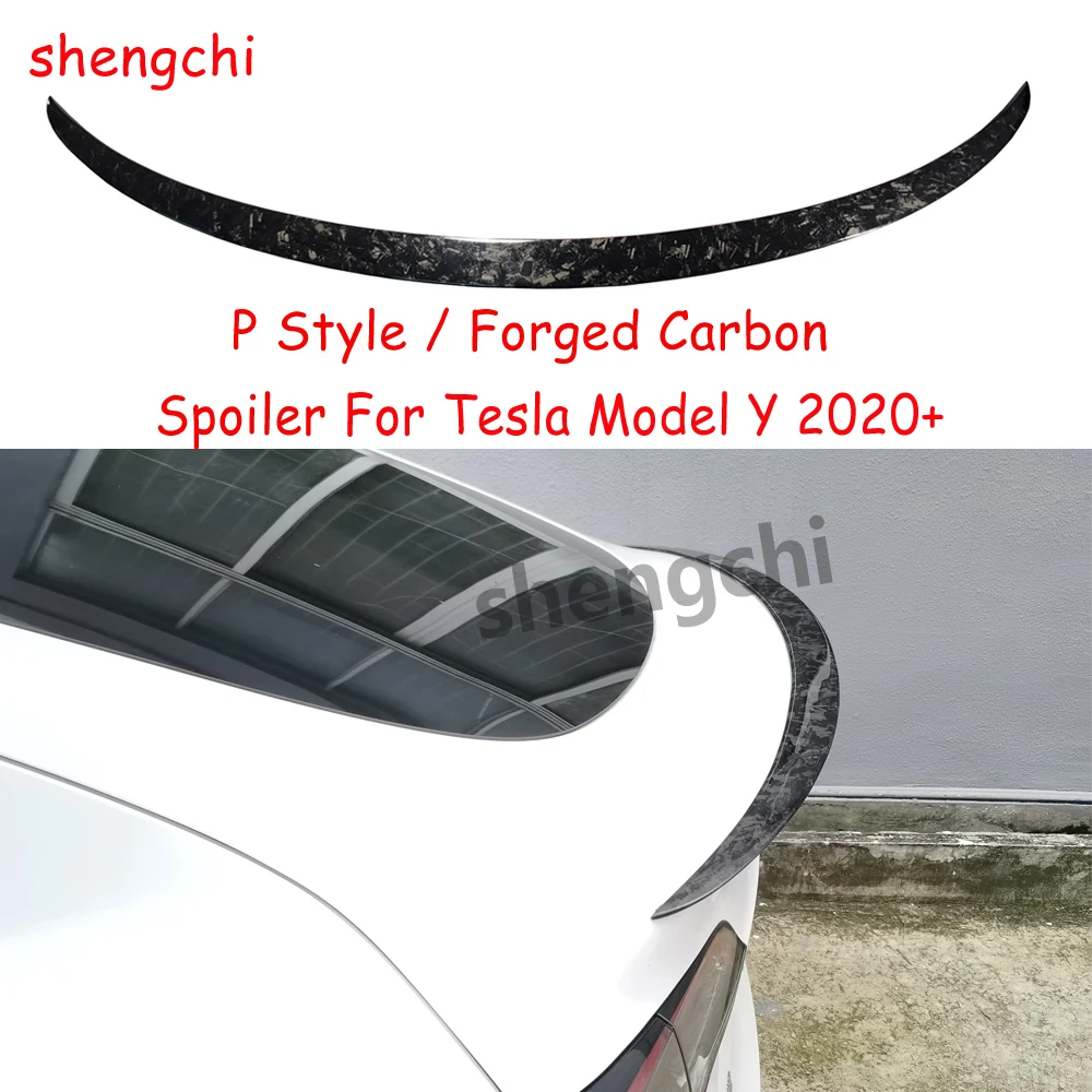 

P Style FRP / Forged Carbon Fiber Spoiler For Tesla Model Y Rear Trunk Spoiler Wings 2020+ Car Accessories