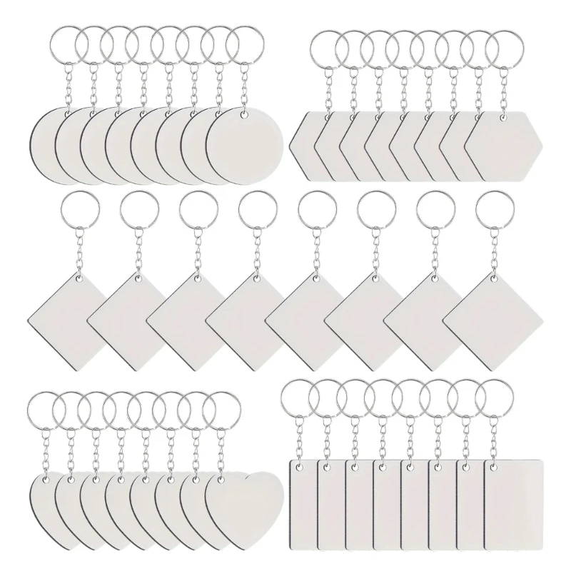 

40Pcs Two Sided Heat Transfer Keyrings Stylish and Durable MDF Blank Keychains