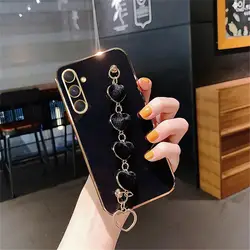 Elegant Love Heart Bracelet Plating Case - Luxury Chain Cover for A03S (ZBMRSL Black)