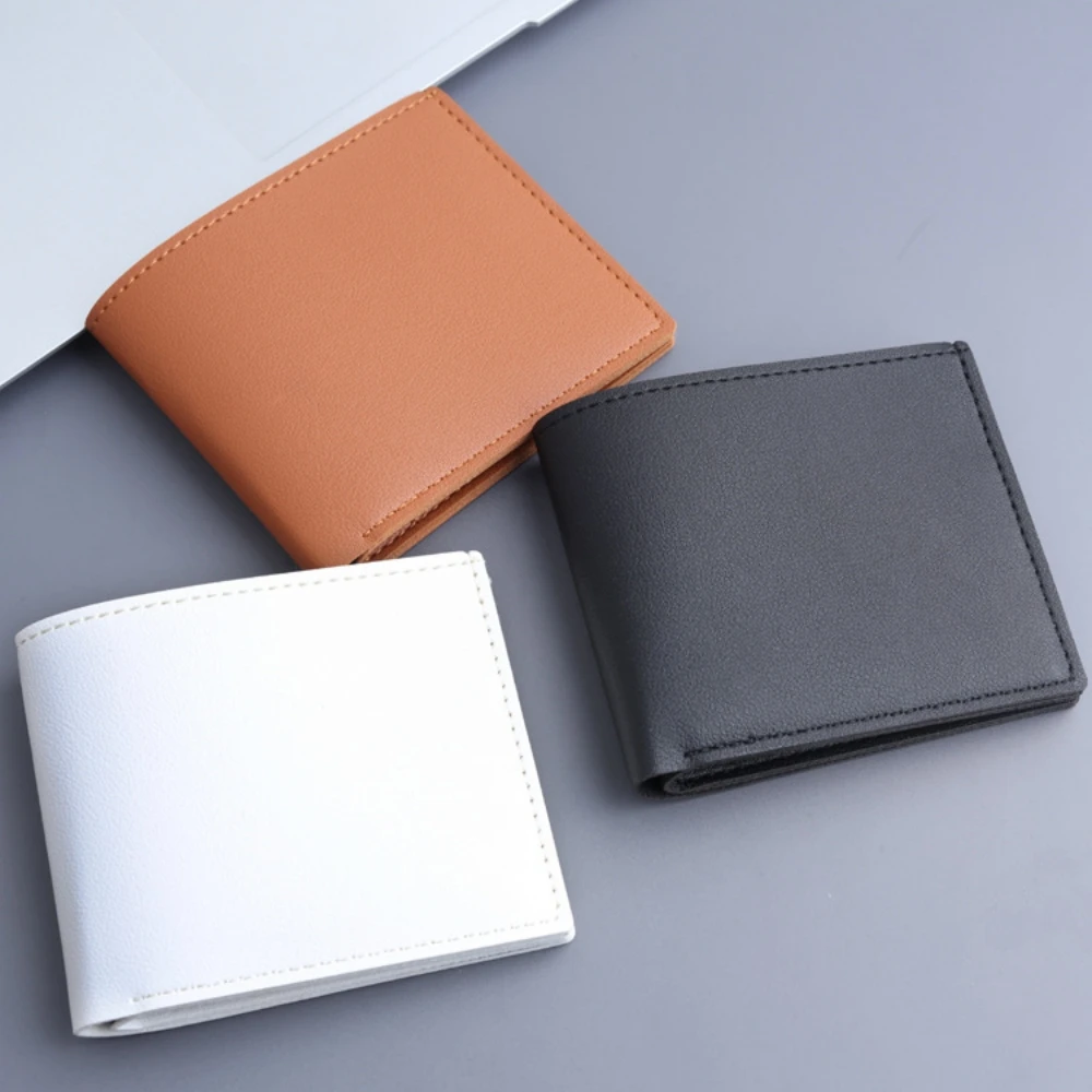 PU Leather Men's Wallet With ID Card Simple Solid Color Thin Male Credit Short Card Holder Small Business Foldable Money Purses