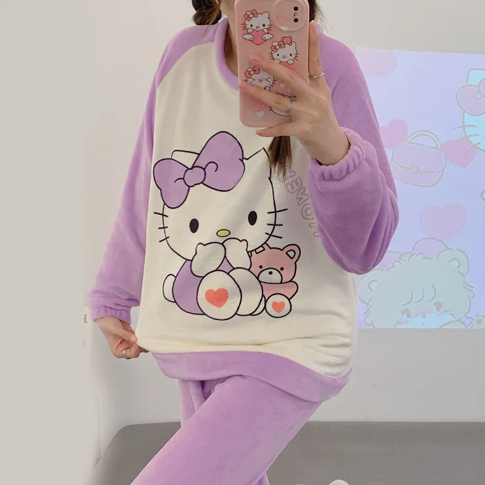 

Новинка Осень-зима, теплые фланелевые женские пижамные комплекты, брюки с длинным рукавом, милые мягкие женские пижамы