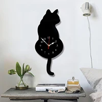 DIY Cat Design Acrylic Wall Clock with Swing Tail Pendulum - Perfect Home Décor Addition for Kitchen, Living Room, Bedroom - Ba 1