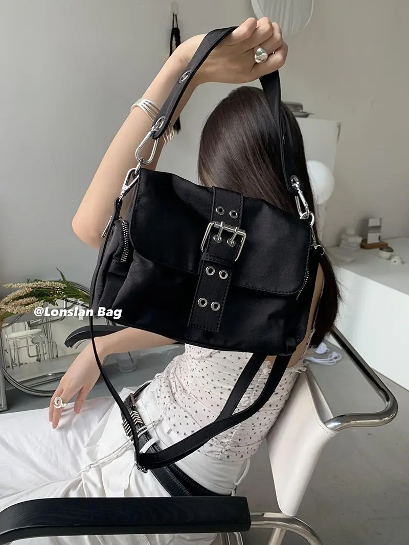 JIAERDI Vintage Nylon Khaki Shoudler Bag Women Hot Girls Square Underarm Bag Female Harajuku Casual Crossbody Bags Handbag Y2k