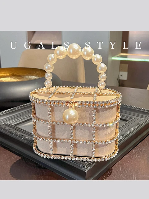 Silver Pearl Rhinestones Evening Clutch Bag Wedding Chain Handbags