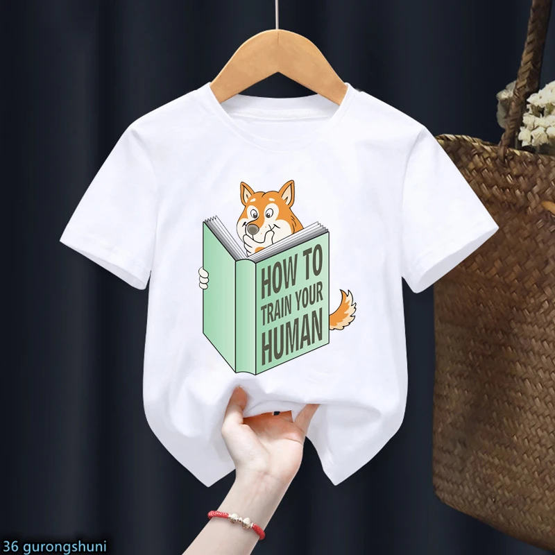 

t-shirt for boys/girls Funny Shiba Inu and Books How To Train Your Human Graphic Print kids tshirt for boys/girls Universal tops