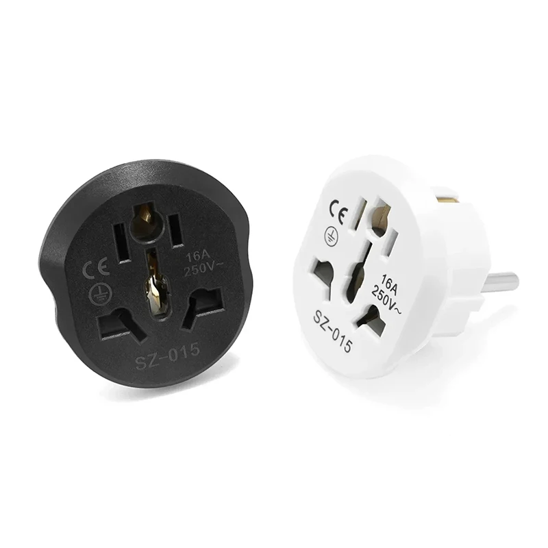 Power Adapter EU Plug Adapter 16A 250V Travel Adapter Converter 2 Round Socket Universal AU US UK CN To EU KR Wall Socket Outlet