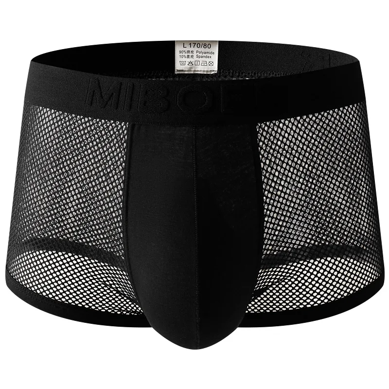 Men's Mesh Panties Hollow Boxers Shorts See Through Sexy Underwear Breathable Underpants
