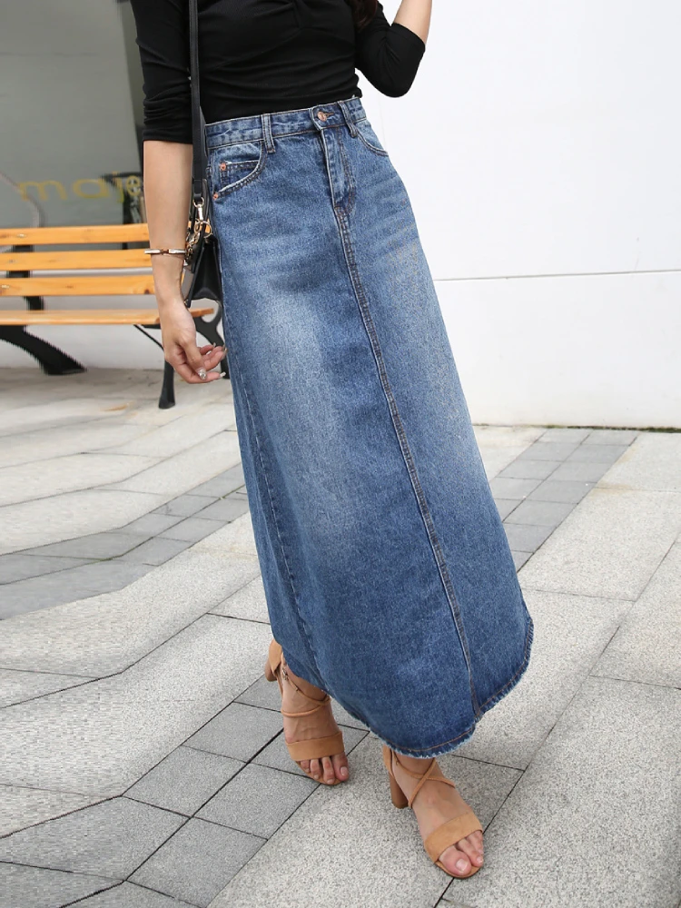 nike tennis skirt Denim Skirt Long Women Blue Solid A-line Skirts Fashion Lady Streetwear Casual Pocket High Waist Jeans Skirt Office Maxi Skirt satin skirt