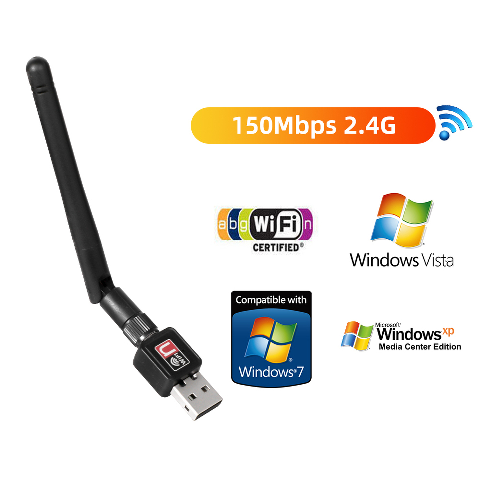 150Mbps RTL8188 Wireless Network Card Mini USB 2.0 WiFi Adapter LAN Wi-Fi Receiver Dongle Antenna 802.11 b/g/n for PC Windows