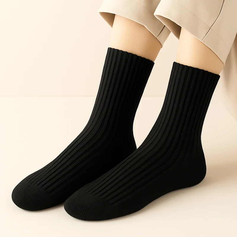 5Colors Autumn Winter Women Cotton Stripes Sport Socks Harajuku Retro Lady Girls Loose Long Casual Knitting Soft