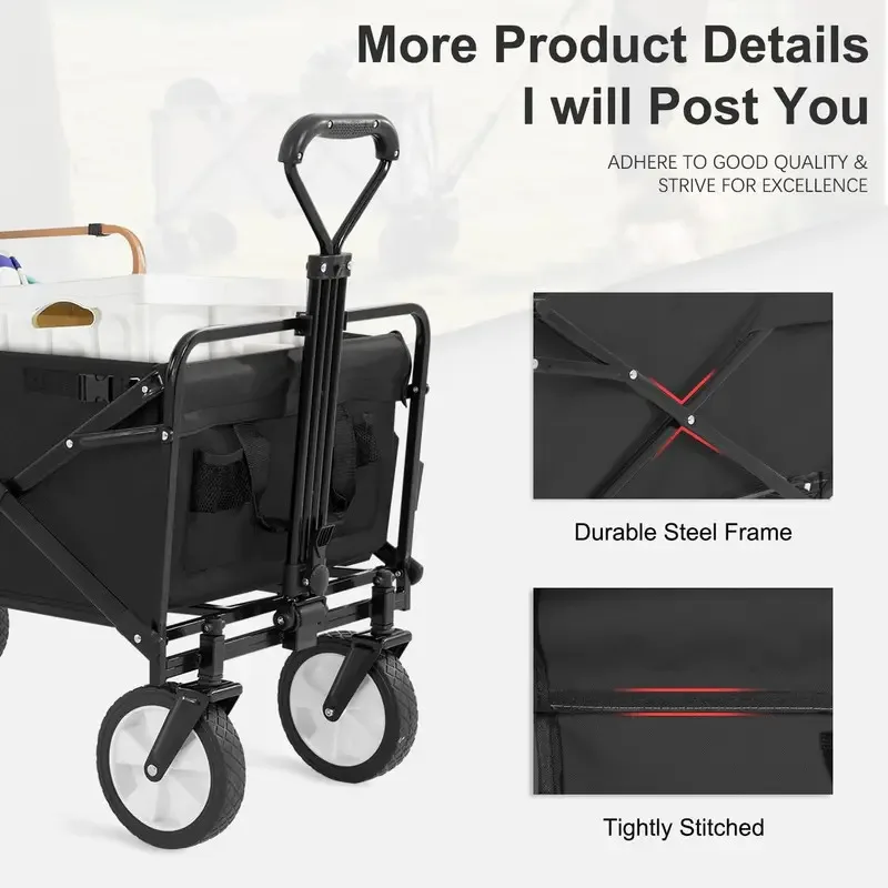 39" Collapsible Wagon Folding Foldable Garden Cart with Large Capacity 330 LBS Capacity Portable Utility Wagon Cart Heavy Duty f