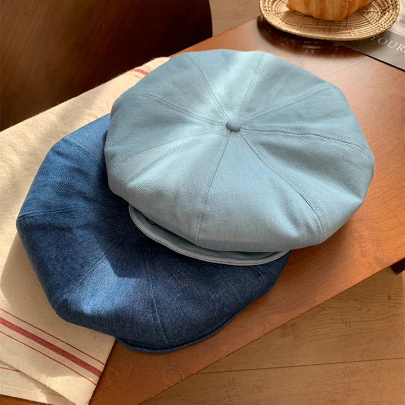 Lady 8 Panels Denim Newsboy Cap Vintage Oversized Comfy