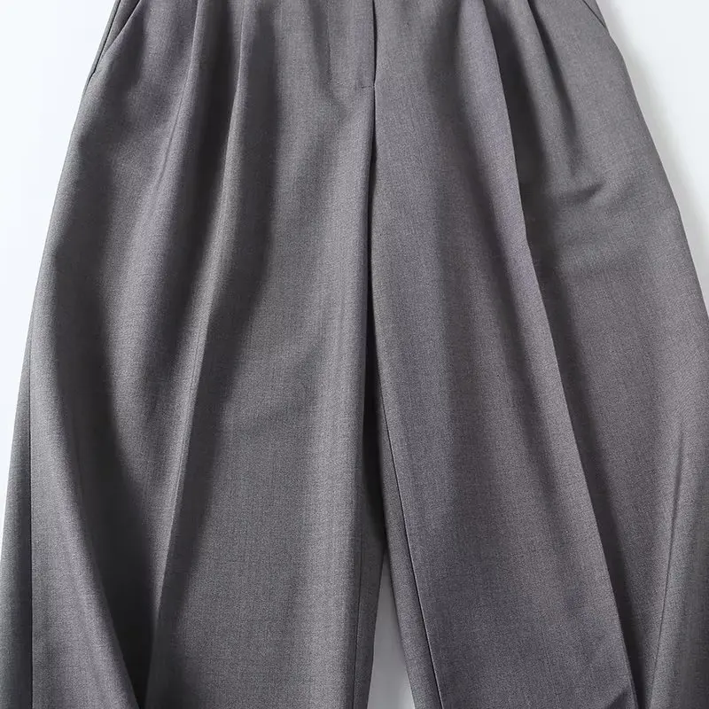 Withered French Lazy Light Boyfriend Style Gray Simple Suit Trousers Retro High Waist Loose Casual Pants For Women