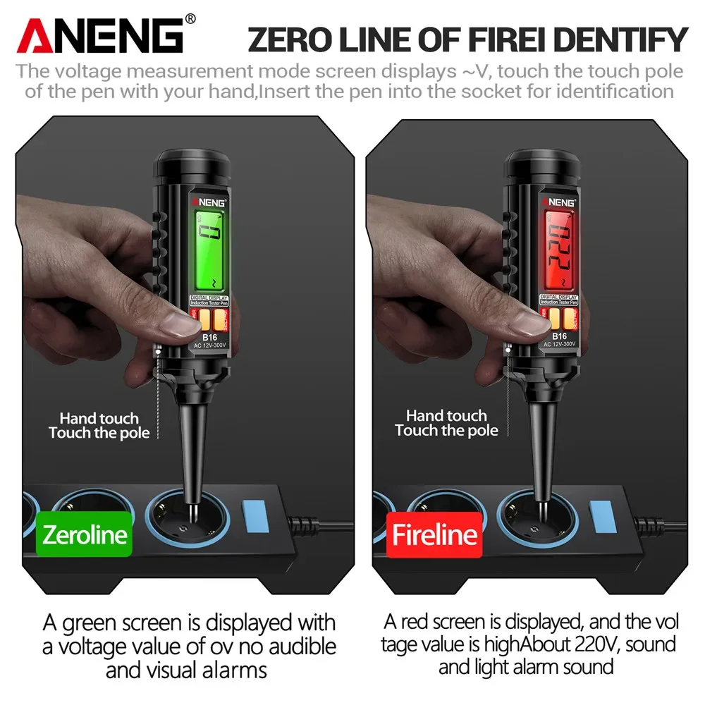 Electric Tester Pen ANENG B16 Lntelligent Sensing Digital Measuring Non-Contact 12V-300V Voltage Detector NCV Voltage Probing Tester Meter Tools